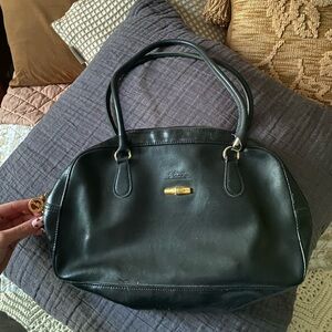 Longchamp France Vintage Black Leather Handbag — Medium sized